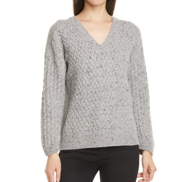 NWT VINCE Grey Cable Knit V-Neck Sweater - Merino Wool & Alpaca Blend - Picture 1 of 12